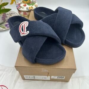 Men's Christian Louboutin BIZZU cross strap Terry cloth slide size 42 made Italy